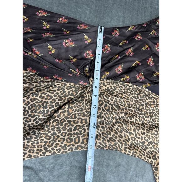 Something Navy Brown Leopard Floral Mixed Print Twist Wrap Dress M - Picture 9 of 14